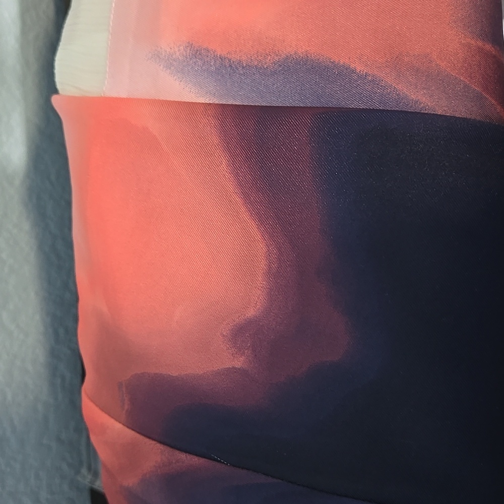 DKNY Tie Dye Print Asymmetric Midi Dressi Sz LARGE Peach Blue Boho - Picture 13 of 16